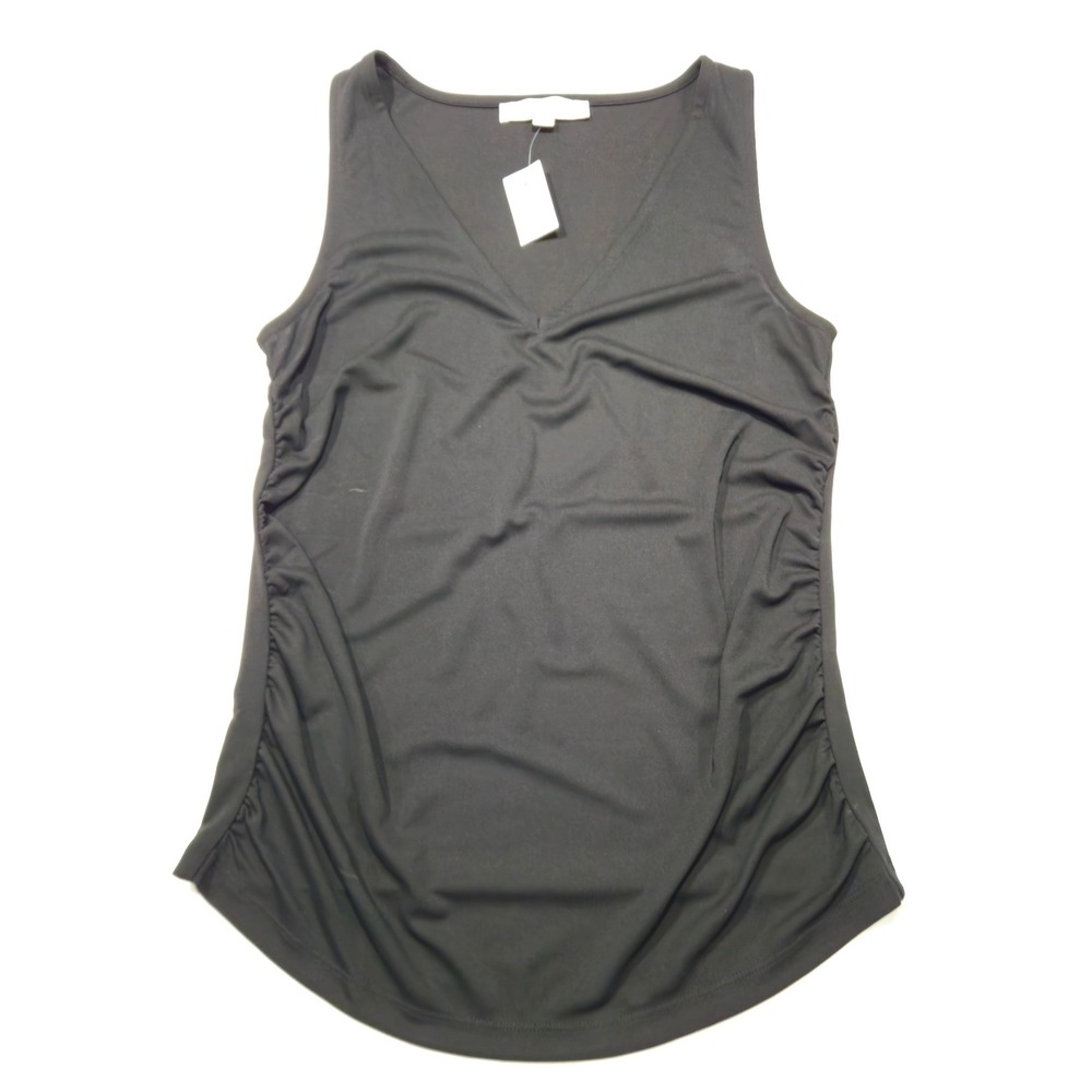 LOFT Womens Black V-Neck Ruched Side Sleeveless Tank Top Size L NEW